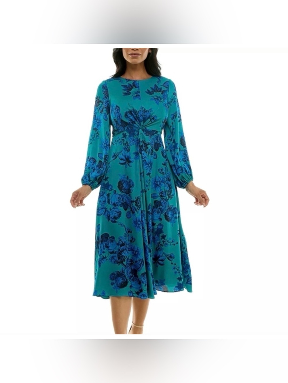 Maison Tara Teal Midi Dress with Blue Floral Print